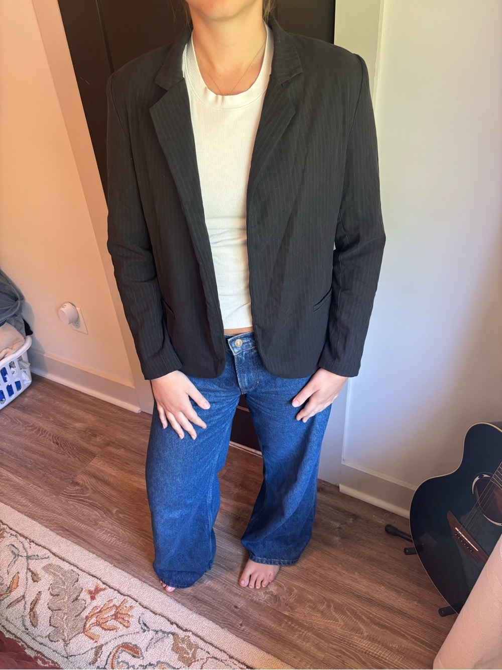 love...ady Black Pinstripe Blazer